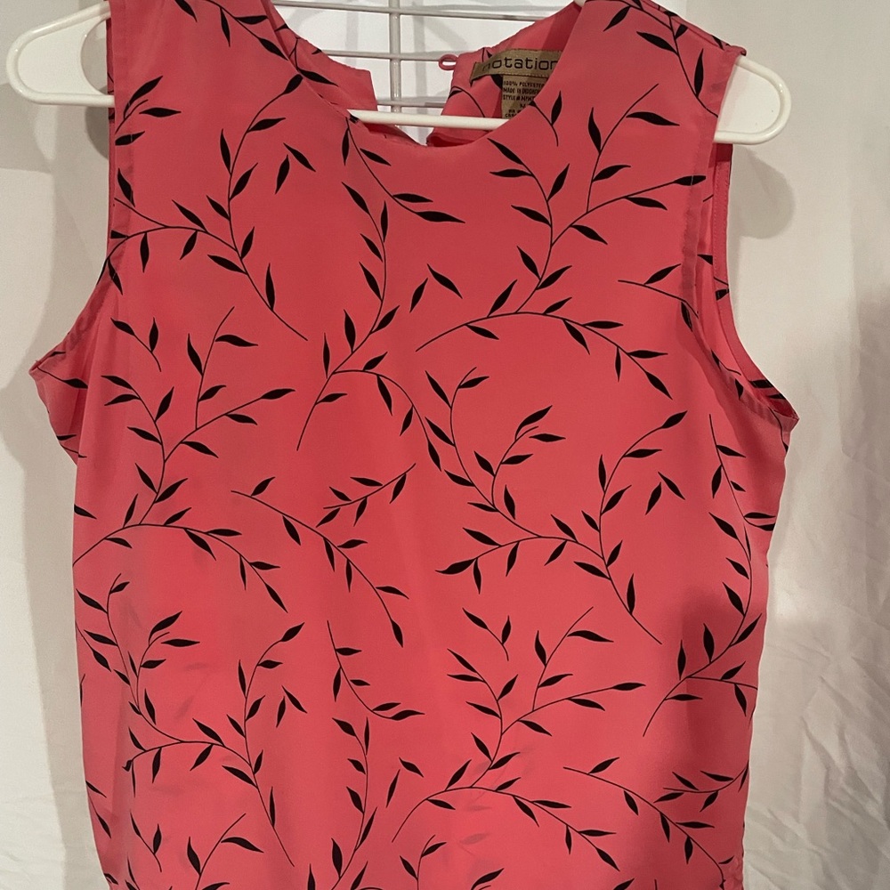 Notations Coral Sleeveless Blouse with Black Leaf Pattern
